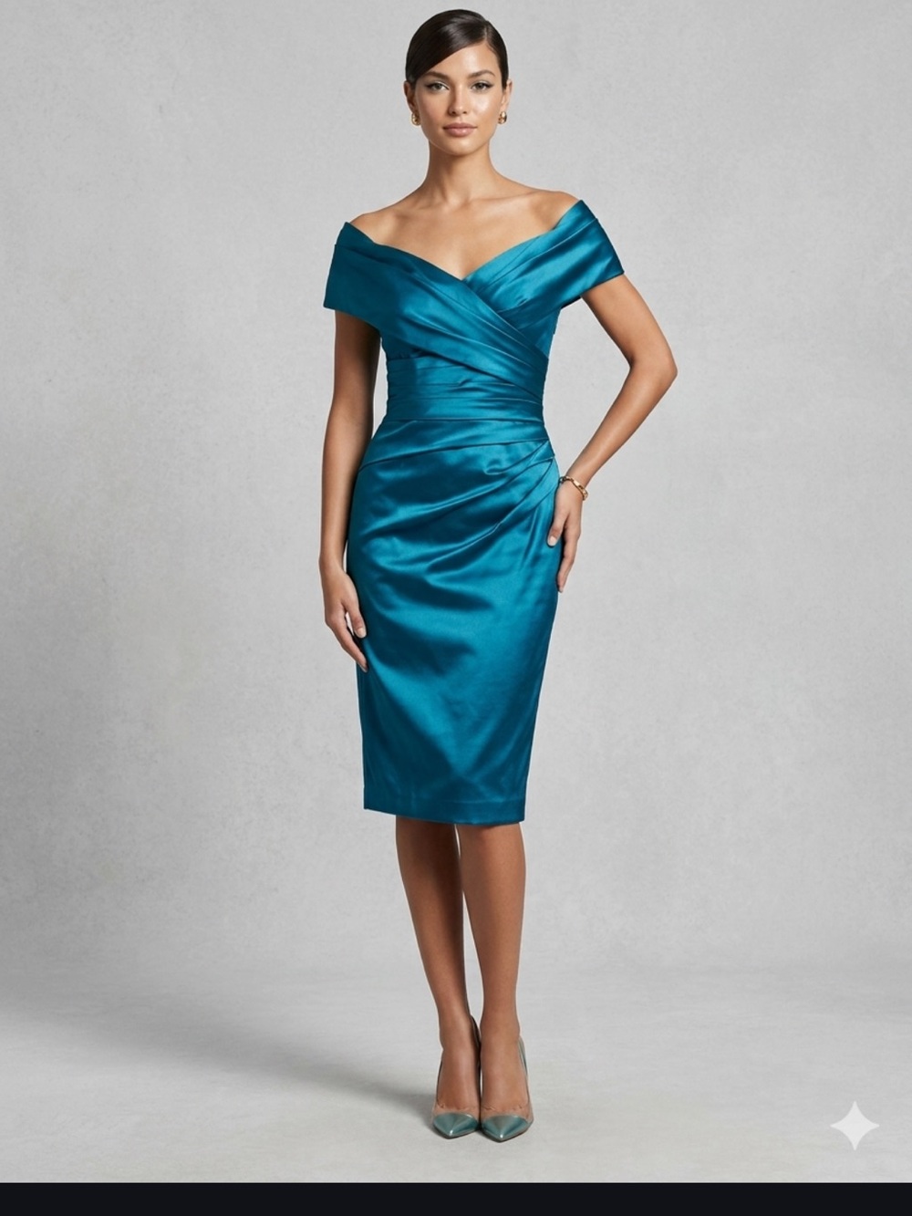 Sarah Danielle silk Teal One-Shoulder Satin Sheath Dress